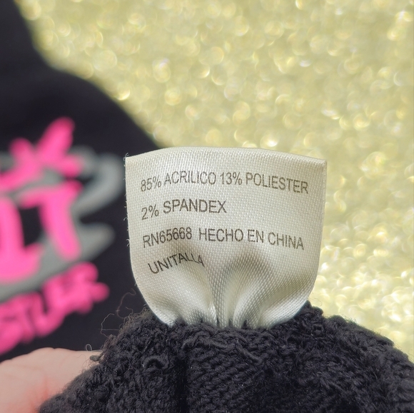 Y2K Hustler Talk Sh*t Get Hit Black & Pink Fingerless Gloves - Picture 6 of 6